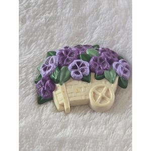 HMK CDS Pansies Cart Brooch Pin Floral Purple Flower Garden Spring 1980s
